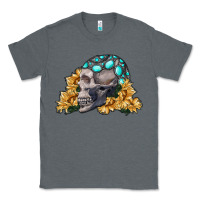 Charcoal Heather skull with sunflowers Classic Tee - RanaPortraitStore