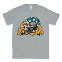 Heather Grey skull with sunflowers Classic Tee - RanaPortraitStore
