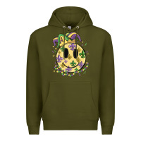 Army Green smiley face mardi gras Premium Hoodie - MaliasSmallBusiness