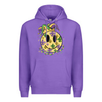 Purple smiley face mardi gras Premium Hoodie - MaliasSmallBusiness