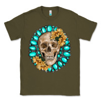 Army Green skull with gemstone and sunflower Classic Tee - RanaPortraitStore