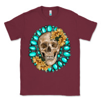 Burgundy skull with gemstone and sunflower Classic Tee - RanaPortraitStore
