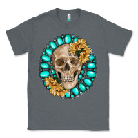 Charcoal Heather skull with gemstone and sunflower Classic Tee - RanaPortraitStore