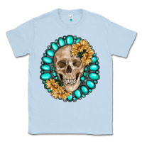 Dusty Blue skull with gemstone and sunflower Classic Tee - RanaPortraitStore