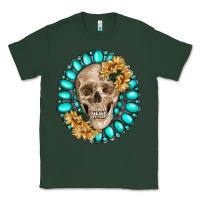 Sports Green skull with gemstone and sunflower Classic Tee - RanaPortraitStore