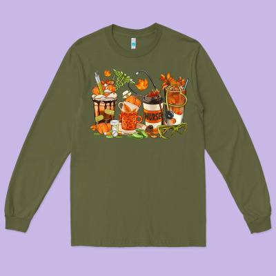 Fall Nurse Coffee Cups Long Sleeve Tee Designed By Texasbilliewilder