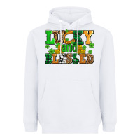 White lucky and blessed with coins and shamrocks Heavyweight Hoodie - AdoDesignShop