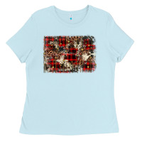 Baby Blue christmas leopard cowhide background Ladies Tee - BarkalooDesign
