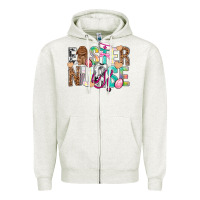 Oatmeal Heather Easter Nurse Easter Day Zipper Hoodie - Neo Western