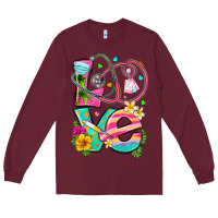 Burgundy love summer nurse Long Sleeve Tee - texasbilliewilder
