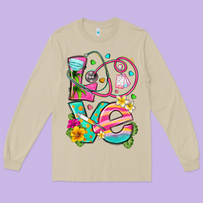 Love Summer Nurse Long Sleeve Tee Designed By Texasbilliewilder
