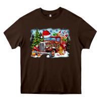Chocolate Brown Christmas truck Heavy Core Tee - CowhideDigitalArt