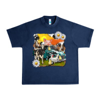 Navy cowhide farm truck with farm animals Urban Heavy Tee - texasbilliewilder