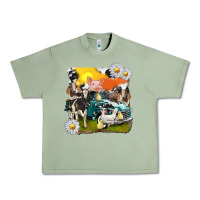 Oil Green cowhide farm truck with farm animals Urban Heavy Tee - texasbilliewilder