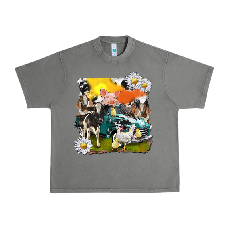 Cowhide Farm Truck With Farm Animals Urban Heavy Tee by texasbilliewilder | Teevron