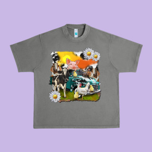 Cowhide Farm Truck With Farm Animals Urban Heavy Tee Designed By Texasbilliewilder