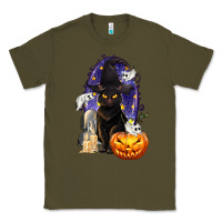 Army Green Halloween Cat and Pumpkin Classic Tee - texasbilliewilder