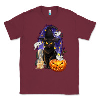 Burgundy Halloween Cat and Pumpkin Classic Tee - texasbilliewilder