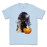 Dusty Blue Halloween Cat and Pumpkin Classic Tee - texasbilliewilder