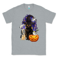 Heather Grey Halloween Cat and Pumpkin Classic Tee - texasbilliewilder