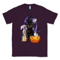 Plum Halloween Cat and Pumpkin Classic Tee - texasbilliewilder
