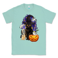 Seafoam Halloween Cat and Pumpkin Classic Tee - texasbilliewilder