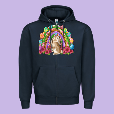 Easter Rainbow Bunny Easter Day Zipper Hoodie Designed By Neo Western