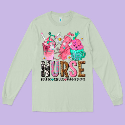 Nurse Coffee Scrubs Rubber Gloves Long Sleeve Tee Designed By Texasbilliewilder