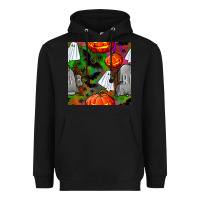 Black halloween ghost and headstone seamless pattern Heavyweight Hoodie - BundleAndBundleShop