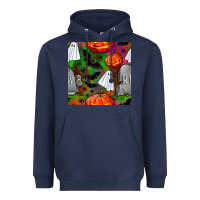 Navy halloween ghost and headstone seamless pattern Heavyweight Hoodie - BundleAndBundleShop