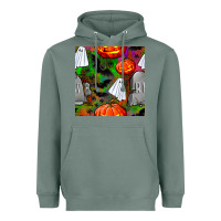 Sage halloween ghost and headstone seamless pattern Heavyweight Hoodie - BundleAndBundleShop
