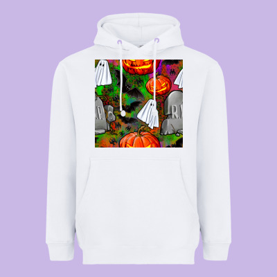 Halloween Ghost And Headstone Seamless Pattern Heavyweight Hoodie Designed By Bundleandbundleshop