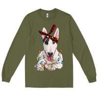 Army Green bull terrier with christmas lights Long Sleeve Tee - RanaPortraitStore