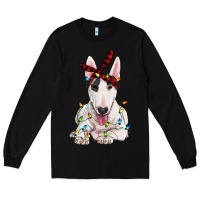 Black bull terrier with christmas lights Long Sleeve Tee - RanaPortraitStore
