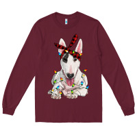 Burgundy bull terrier with christmas lights Long Sleeve Tee - RanaPortraitStore