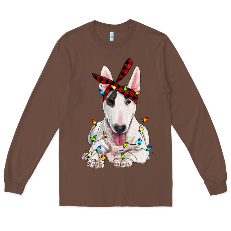 Bull Terrier With Christmas Lights Long Sleeve Tee by RanaPortraitStore | Teevron