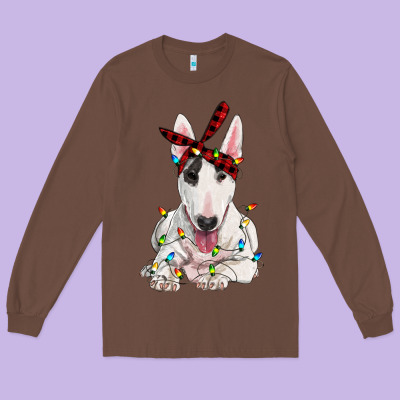 Bull Terrier With Christmas Lights Long Sleeve Tee Designed By Ranaportraitstore