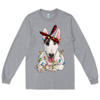 Heather Grey bull terrier with christmas lights Long Sleeve Tee - RanaPortraitStore