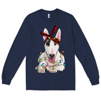 Navy bull terrier with christmas lights Long Sleeve Tee - RanaPortraitStore