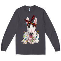 Smoke bull terrier with christmas lights Long Sleeve Tee - RanaPortraitStore