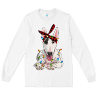 White bull terrier with christmas lights Long Sleeve Tee - RanaPortraitStore