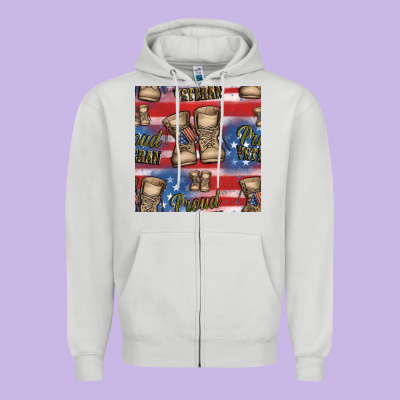 Proud Veteran Seamless Pattern Zipper Hoodie Designed By Hra Design Shop