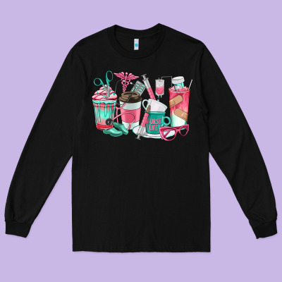 Nurse Coffee Cups Long Sleeve Tee Designed By Texasbilliewilder