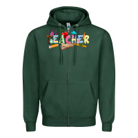 Sports Green Easter Teacher Easter Day Zipper Hoodie - Neo Western