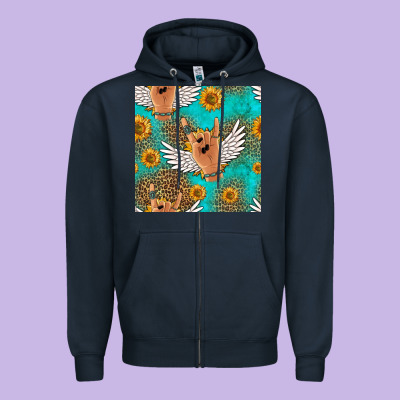 Rock N Roll Hands Seamless Pattern Zipper Hoodie Designed By Hra Design Shop