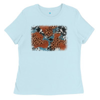 Baby Blue leopard cowhide background Ladies Tee - BarkalooDesign