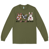 Army Green peace love bull terrier Long Sleeve Tee - RanaPortraitStore