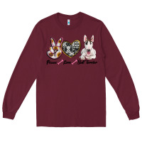 Burgundy peace love bull terrier Long Sleeve Tee - RanaPortraitStore