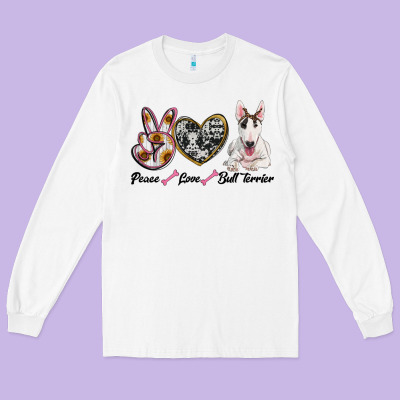 Peace Love Bull Terrier Long Sleeve Tee Designed By Ranaportraitstore