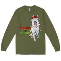 Army Green merry and bright white shepherd Long Sleeve Tee - RanaPortraitStore